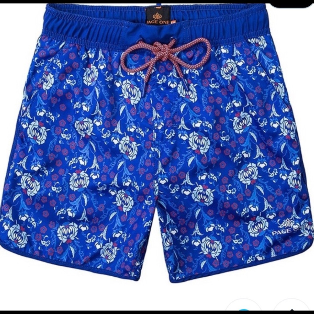 Paige One Swim Trunks size Small Blue Red Floral